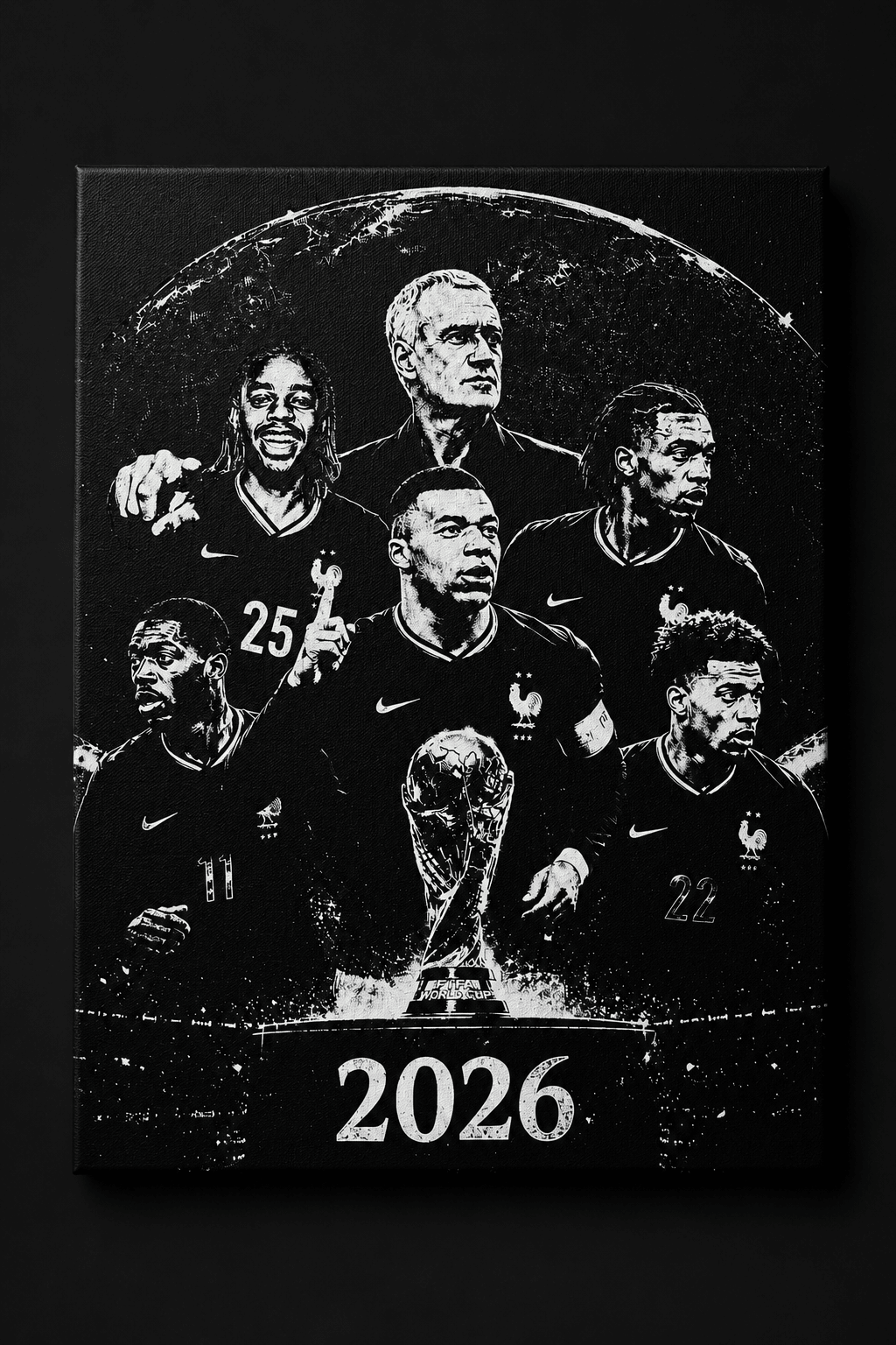Tableau Football Français 2026 – Toile Décorative Noir & Blanc 30 × 40 cm - DesignRomArt