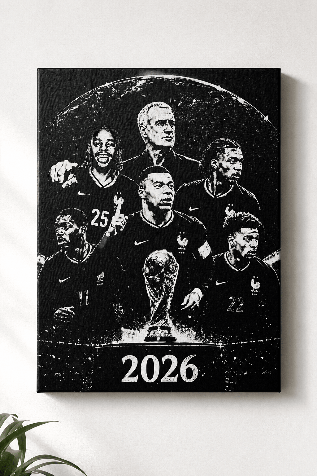 Tableau Football Français 2026 – Toile Décorative Noir & Blanc 30 × 40 cm - DesignRomArt