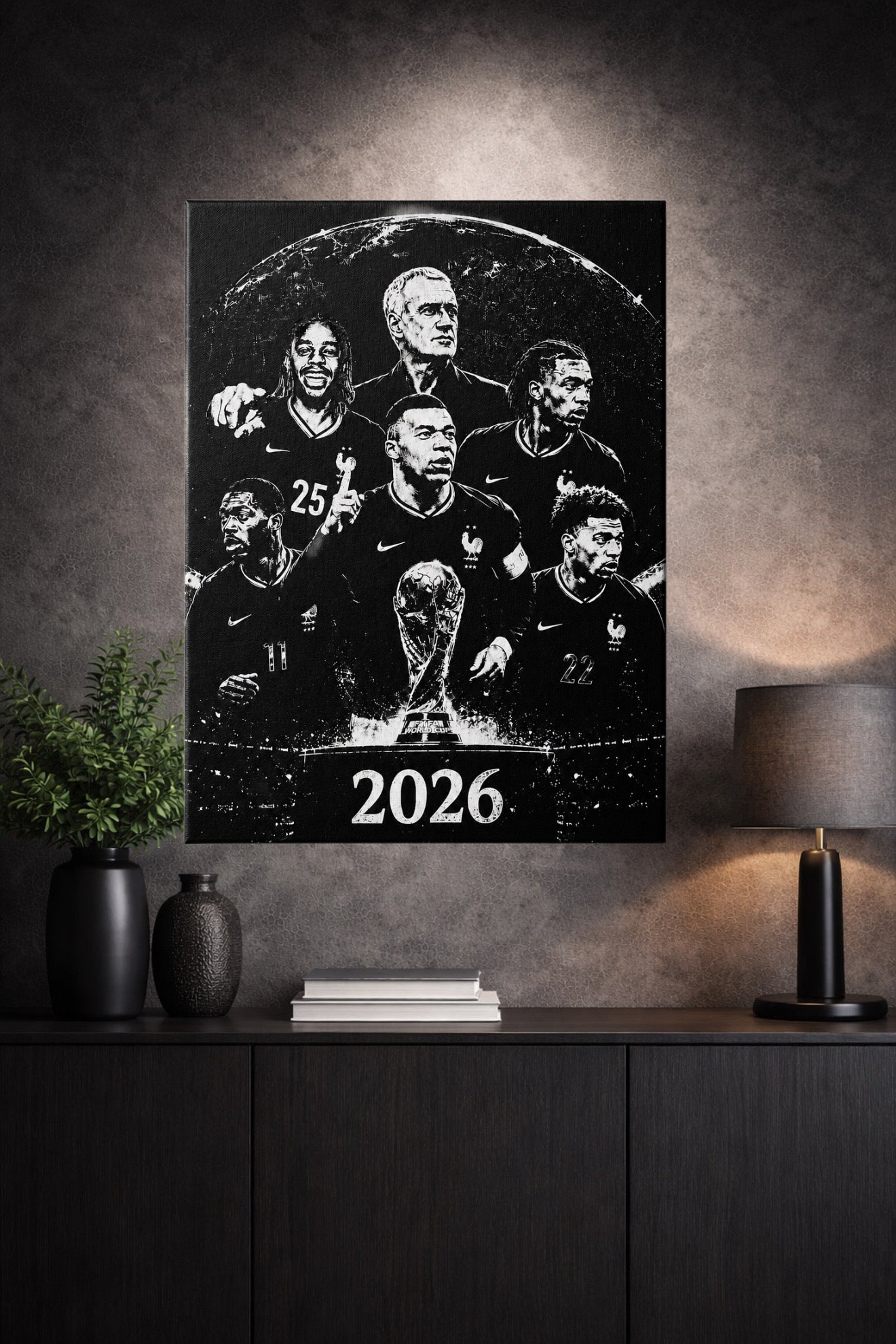 Tableau Football Français 2026 – Toile Décorative Noir & Blanc 30 × 40 cm - DesignRomArt
