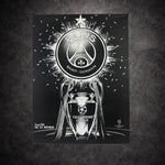 Tableau noir et blanc représentant un trophée de football européen