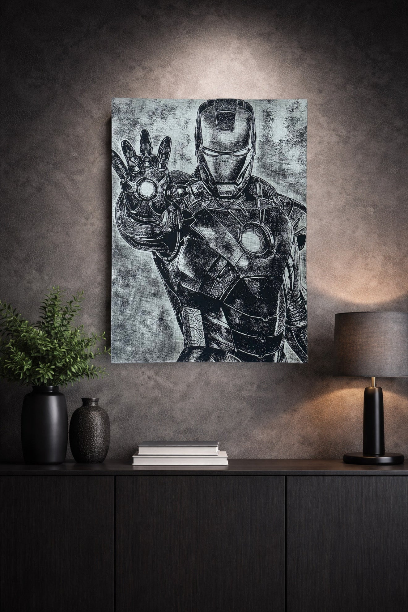 Tableau mural guerrier futuriste en situation décoration moderne