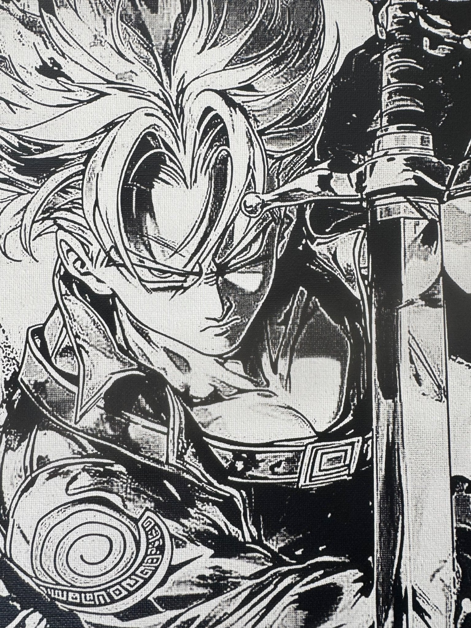 Tableau gardien à l’épée – Art manga noir et blanc héroïque – Toile 30x40 cm - DesignRomArt