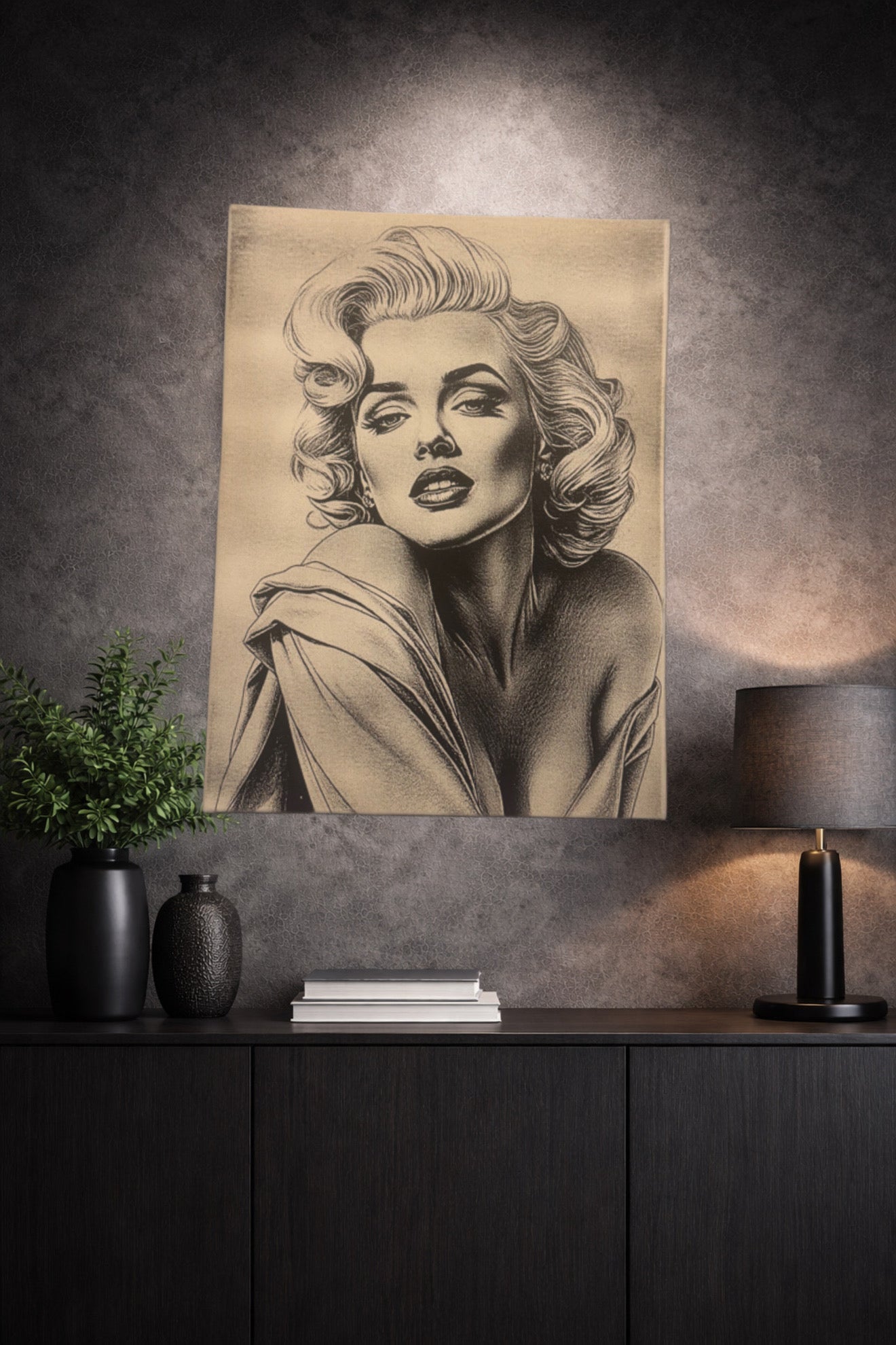 tableau glamour vintage noir et blanc – Icône féminine rétro – Toile murale 30x40 cm - DesignRomArt