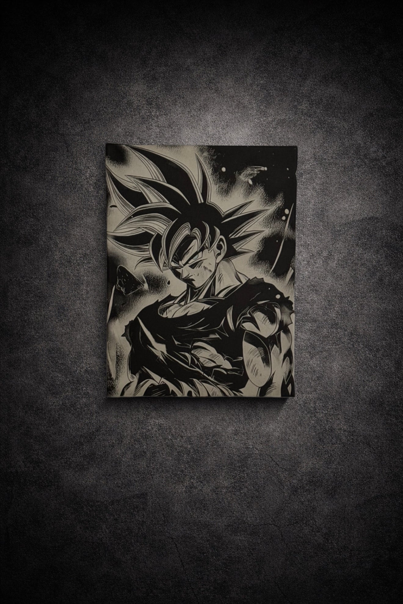 Tableau Goku Dragon Ball Z en noir et blanc – art mural manga 30x40 cm