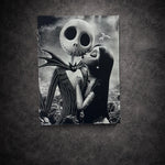 Tableau gothique noir et blanc représentant un couple fantastique romantique dans une ambiance poétique