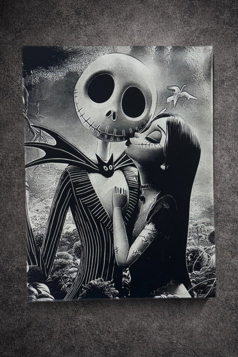 Tableau gothique noir et blanc – Couple fantastique romantique – Toile 30x40 cm - DesignRomArt