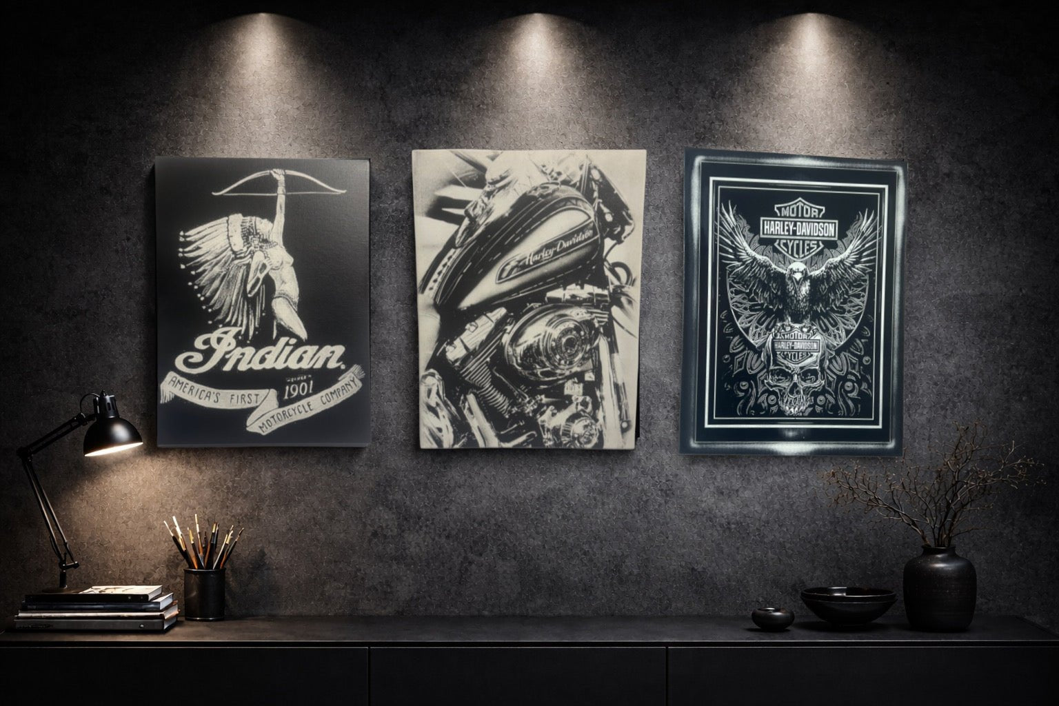 Tableau guerrier archer rétro esprit biker et liberté vintage noir et blanc décoration murale 30x40 cm - DesignRomArt