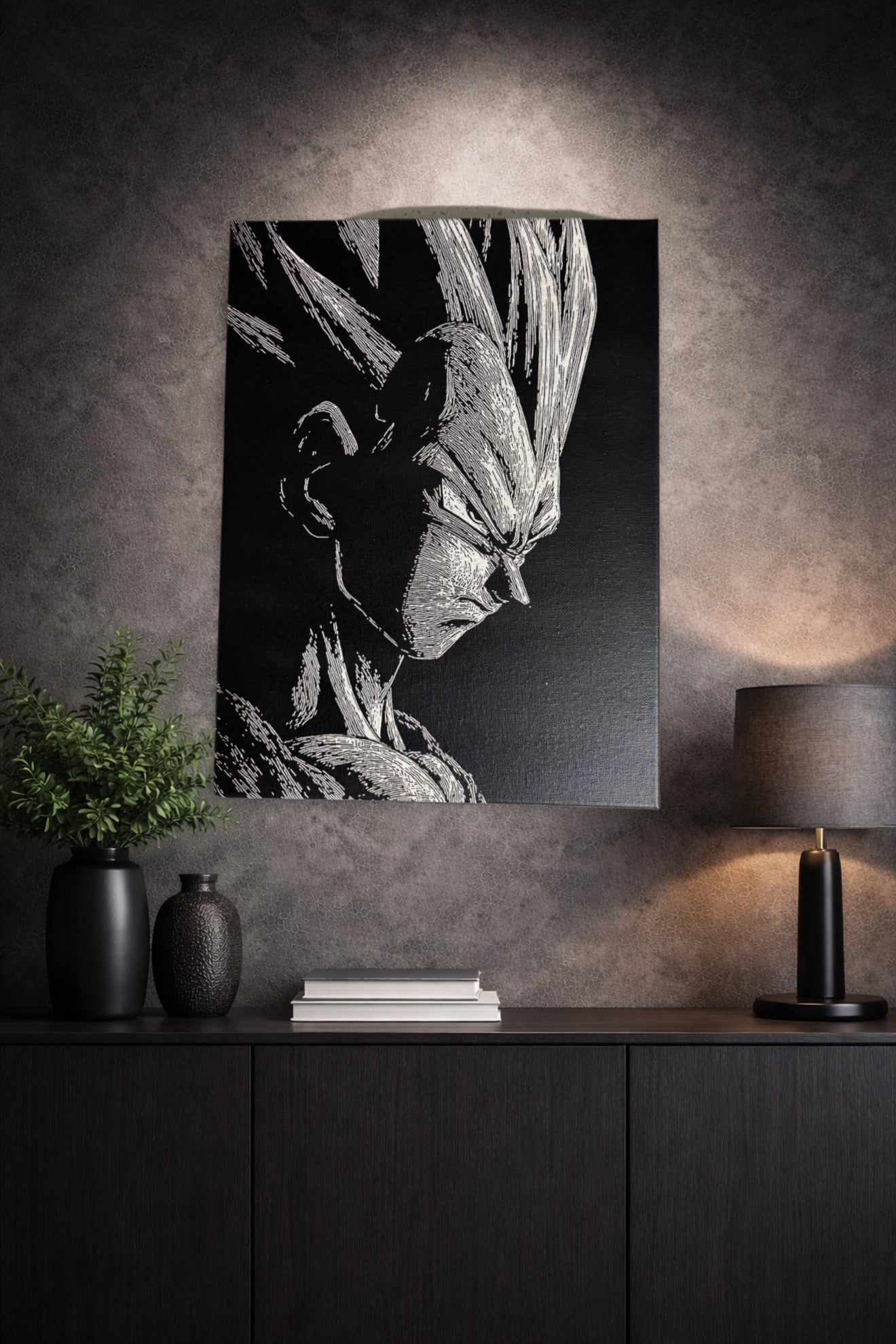 Tableau guerrier au profil intense puissance sombre cinématographique décoration murale 30x40 cm - DesignRomArt