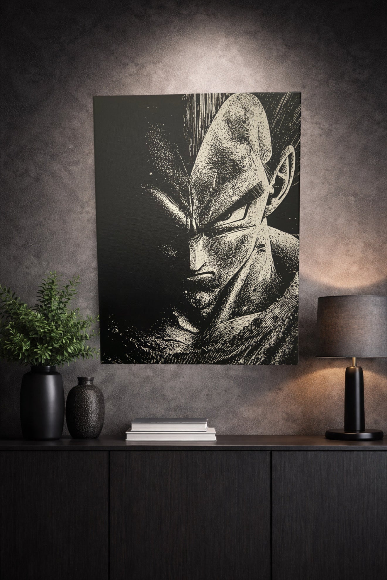 Tableau guerrier au regard féroce puissant sombre cinématographique décoration murale 30x40 cm - DesignRomArt