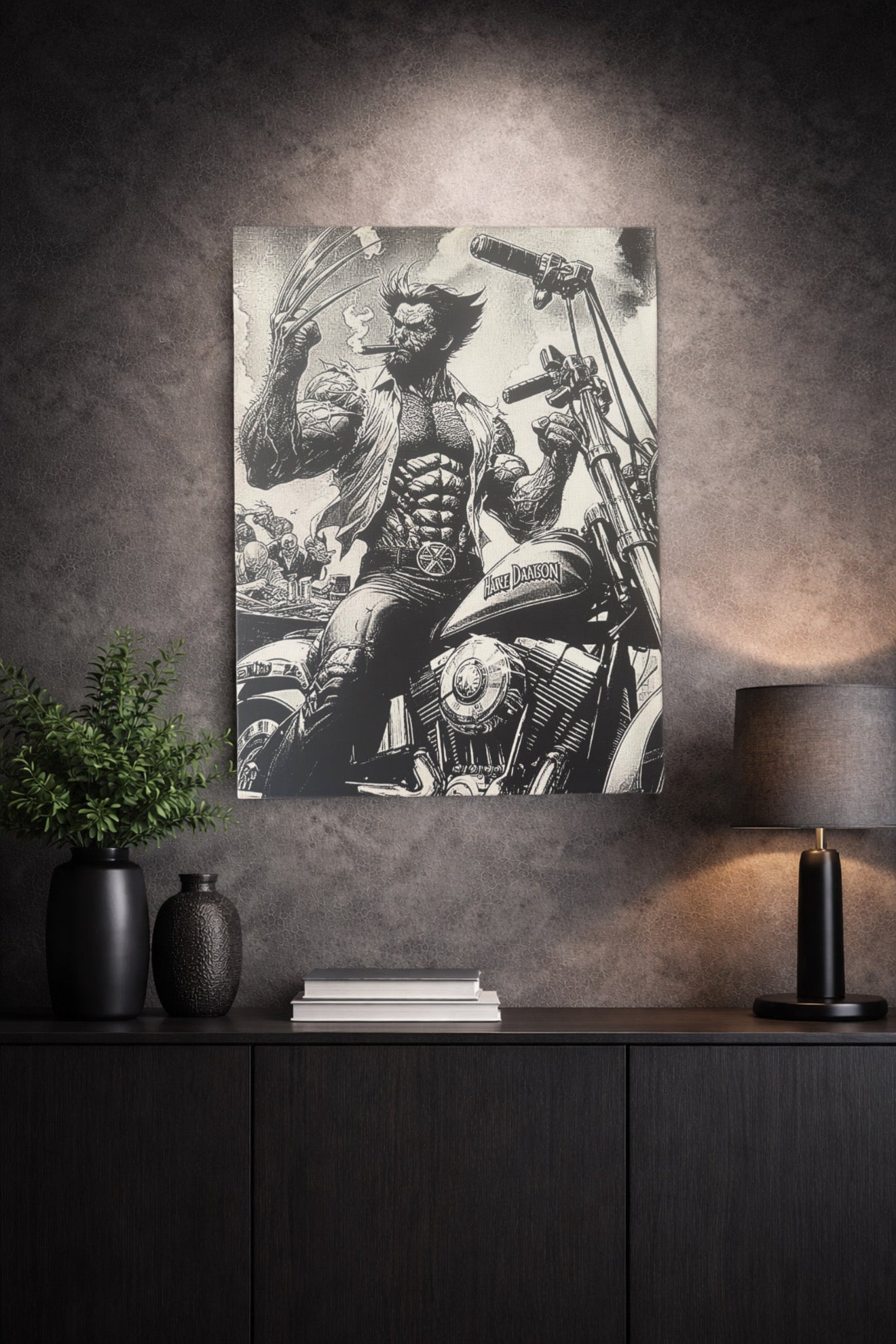 Tableau guerrier biker sauvage noir et blanc – décoration murale 30x40 cm - DesignRomArt