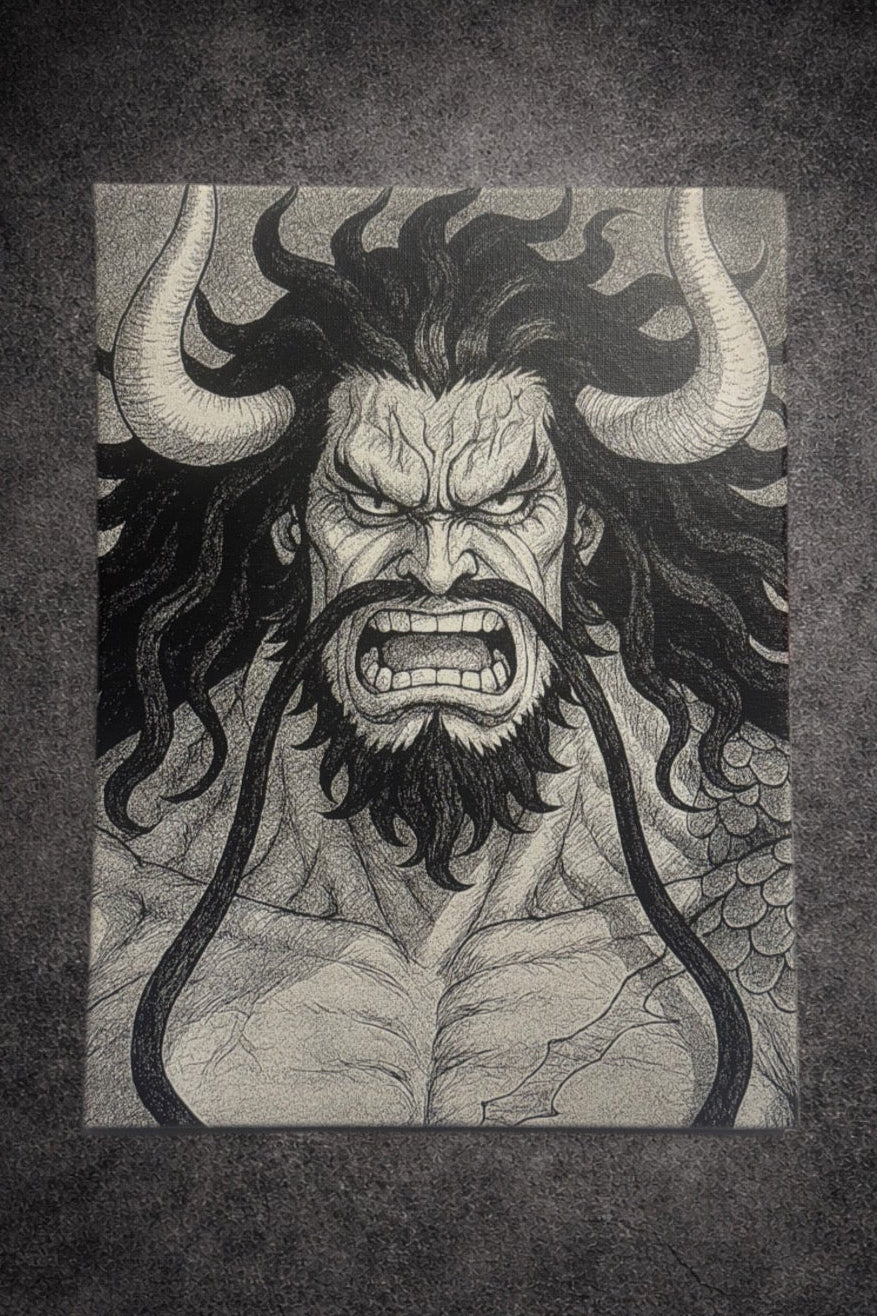 Tableau guerrier cornu puissance démoniaque style manga décoration murale noir et blanc 30x40 cm - DesignRomArt