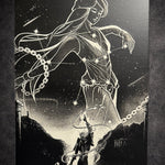 Tableau guerrier cosmique et constellation céleste – décoration murale noir et blanc 30x40 cm - DesignRomArt