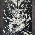 Tableau guerrier de feu en puissance avec créature d’énergie sombre noir et blanc décoration murale 30x40 cm - DesignRomArt