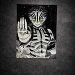 Tableau guerrier démoniaque regard lumineux noir et blanc