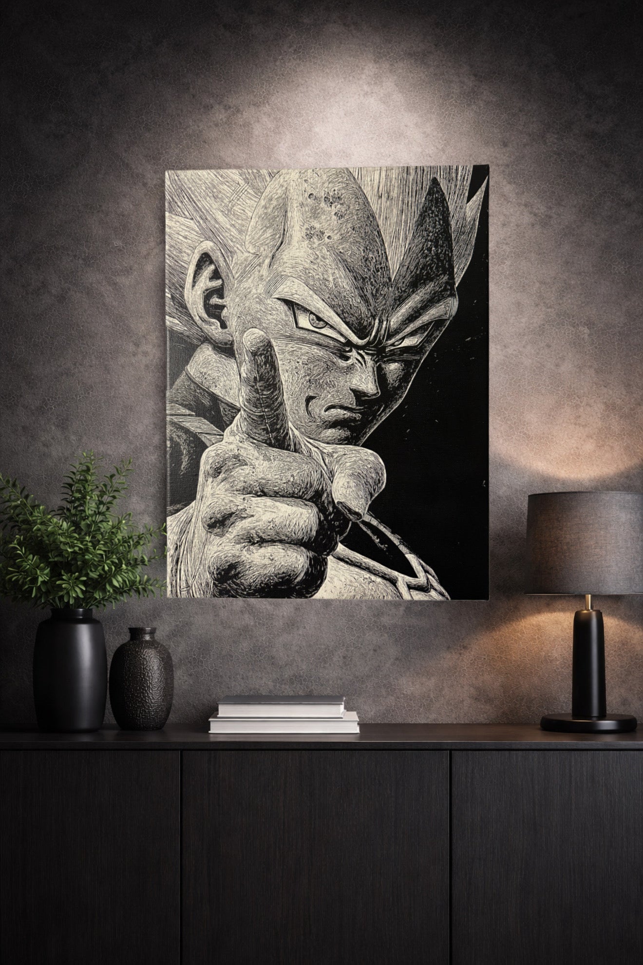 Tableau guerrier déterminé geste de puissance sombre cinématographique décoration murale 30x40 cm - DesignRomArt