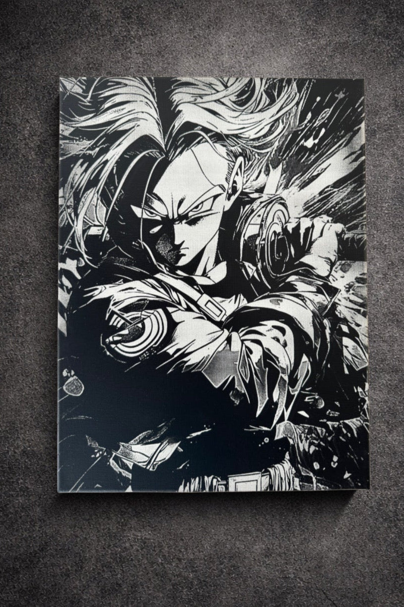 Tableau guerrier du futur – Art manga noir et blanc stratégique – Toile 30x40 cm - DesignRomArt