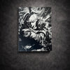 Tableau manga noir et blanc représentant un guerrier du futur à l’attitude stratégique, art mural intense sur toile 30x40 cm