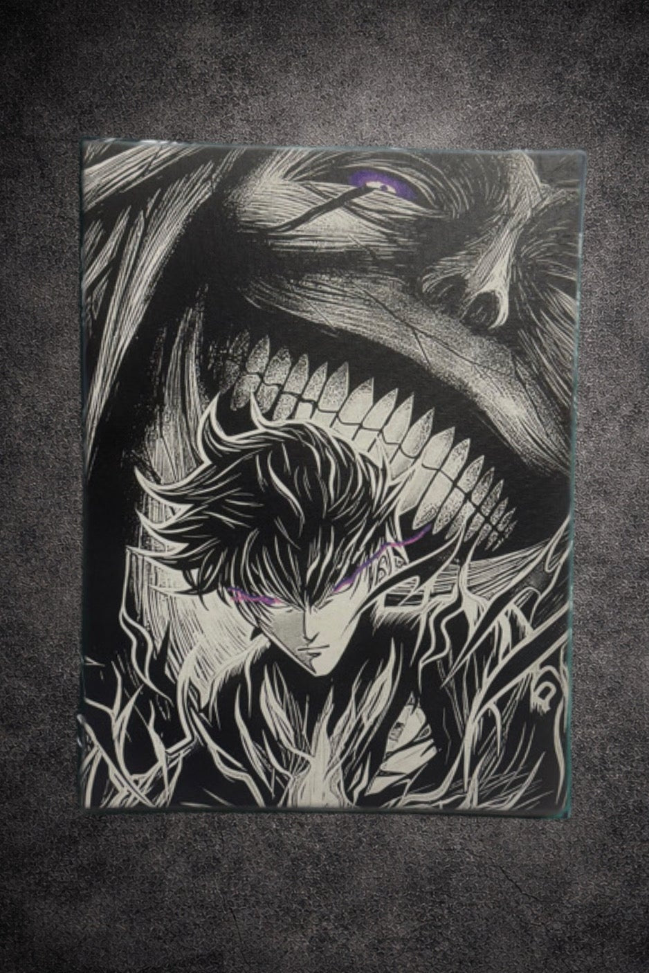 Tableau guerrier en éveil face à ombre monstrueuse épique décoration murale 30x40 cm - DesignRomArt