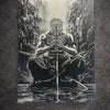 Tableau guerrier en méditation tenant son sabre noir et blanc ambiance zen épique décoration murale 30x40 cm - DesignRomArt