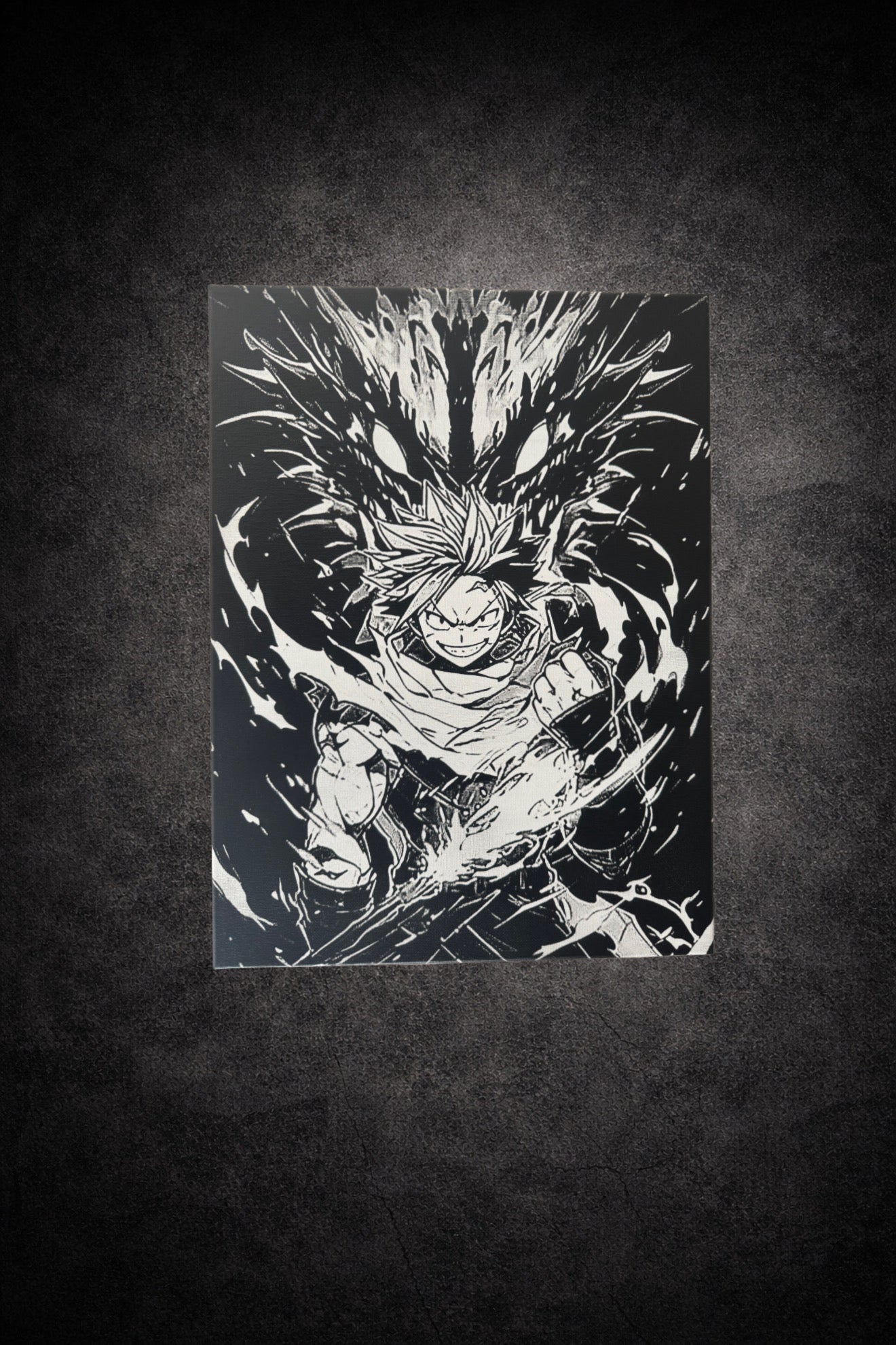 Tableau guerrier de feu concentrant une énergie puissante noir et blanc décoration murale épique