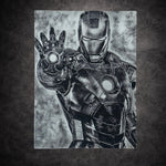 Tableau noir et blanc guerrier futuriste en armure technologique mur