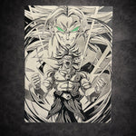 Tableau guerrier légendaire transformation puissance univers manga noir et blanc décoration murale 30x40 cm - DesignRomArt
