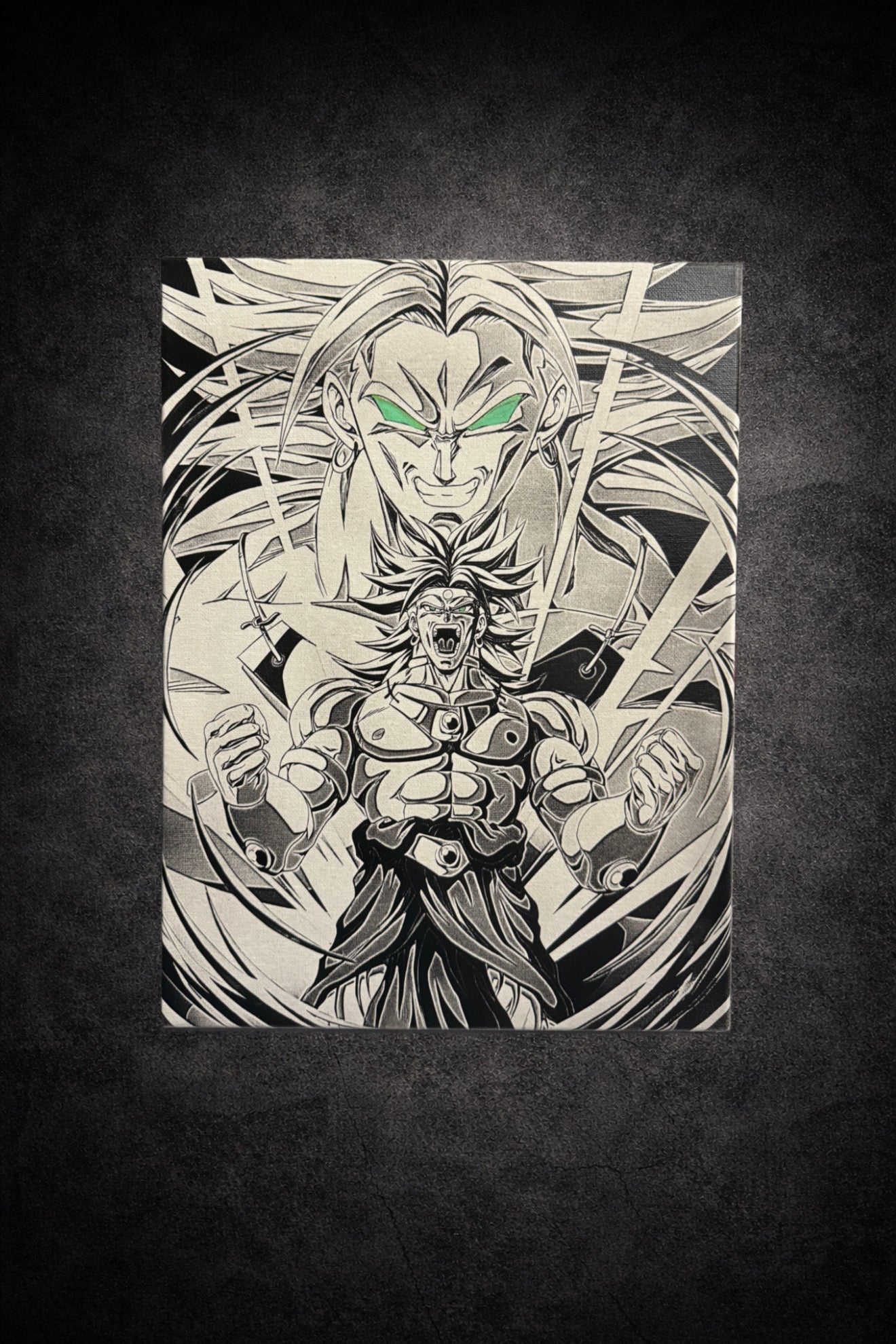 Tableau guerrier légendaire transformation puissance univers manga noir et blanc décoration murale 30x40 cm - DesignRomArt