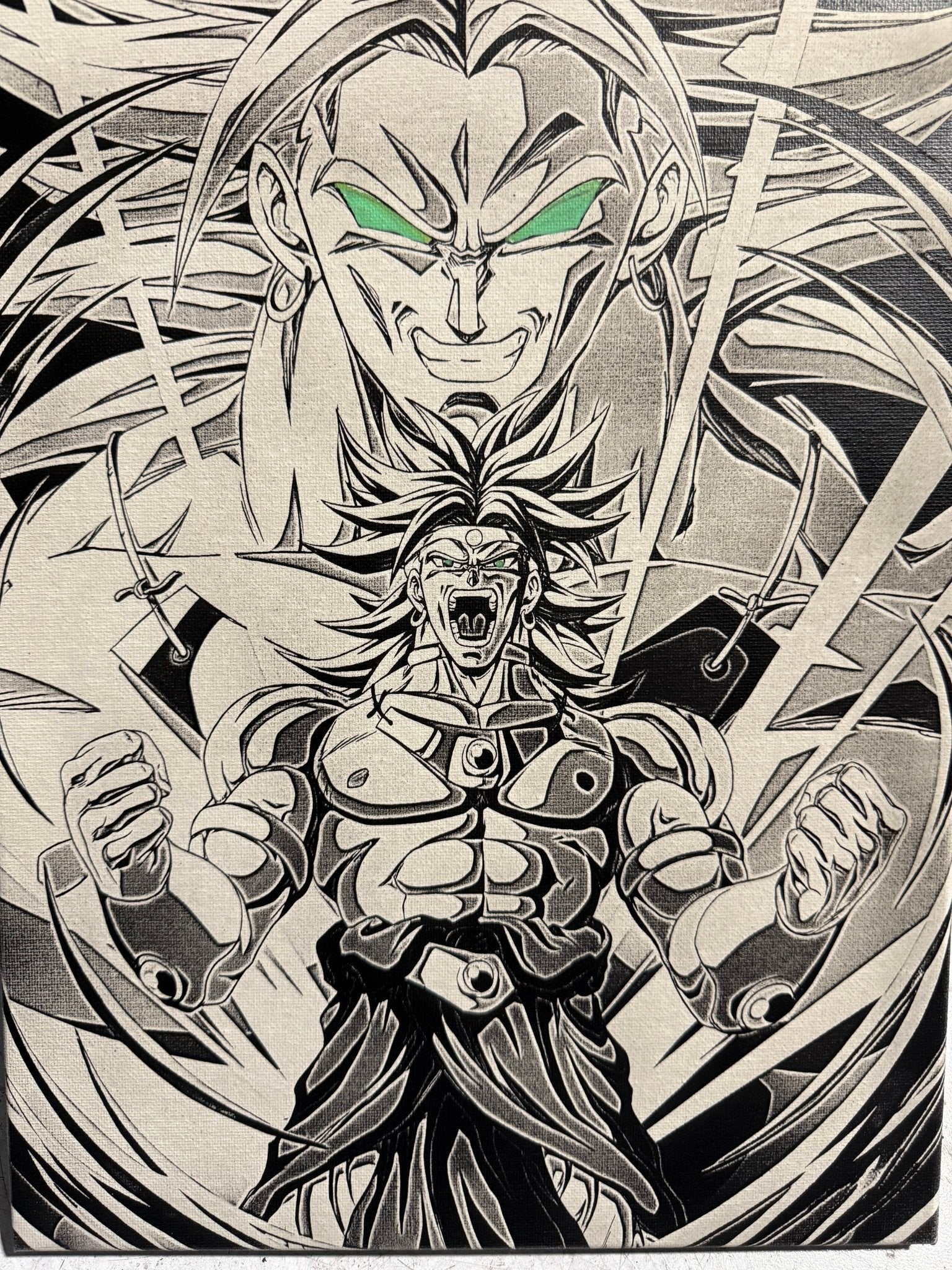 Tableau guerrier légendaire transformation puissance univers manga noir et blanc décoration murale 30x40 cm - DesignRomArt