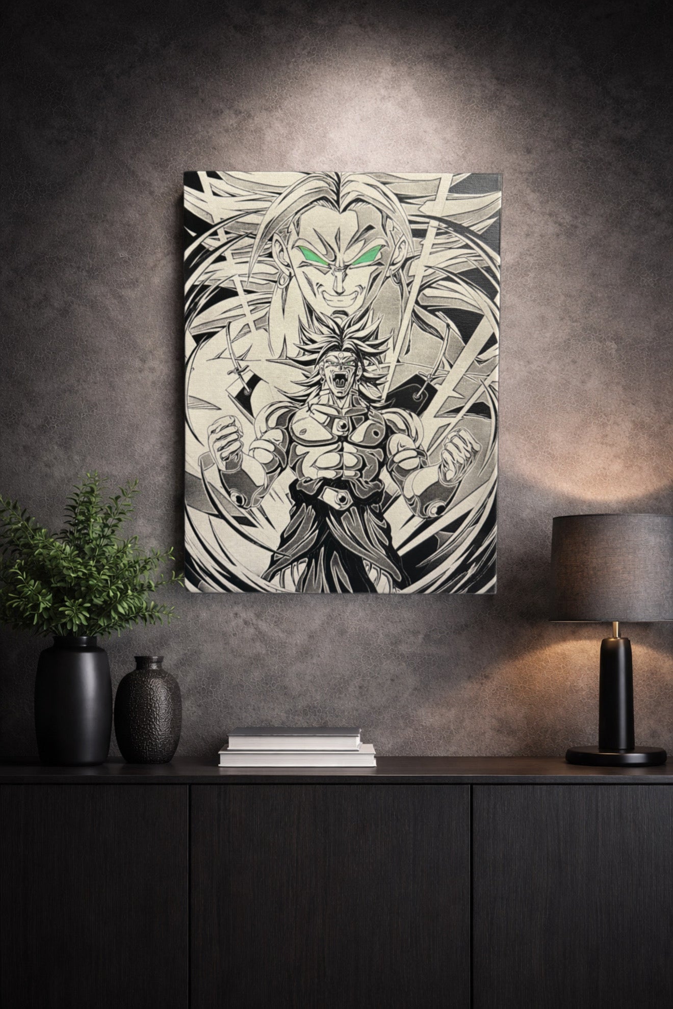 Tableau guerrier légendaire transformation puissance univers manga noir et blanc décoration murale 30x40 cm - DesignRomArt