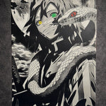 Tableau guerrier mystérieux et serpent protecteur esprit sombre fantasy noir et blanc décoration murale 30x40 cm - DesignRomArt