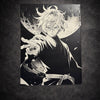 Tableau guerrier mystique sous la lune style manga noir et blanc décoration murale 30x40 cm - DesignRomArt