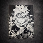Tableau guerrier ninja concentré en posture d’énergie mystique – style épique noir et blanc – décoration murale 30x40 cm - DesignRomArt