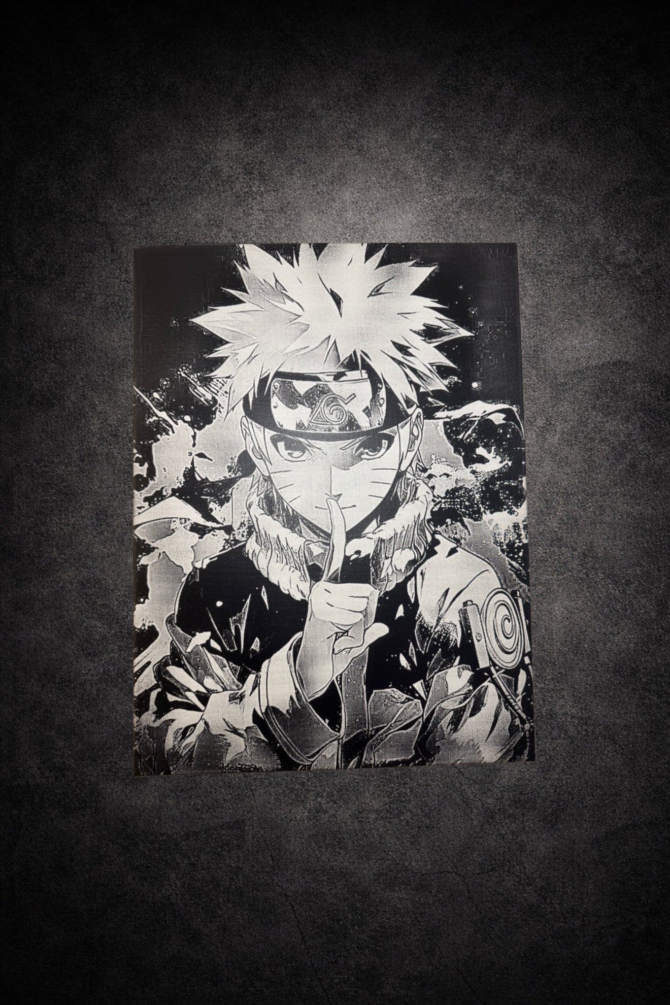 Tableau guerrier ninja concentré en posture d’énergie mystique – style épique noir et blanc – décoration murale 30x40 cm - DesignRomArt
