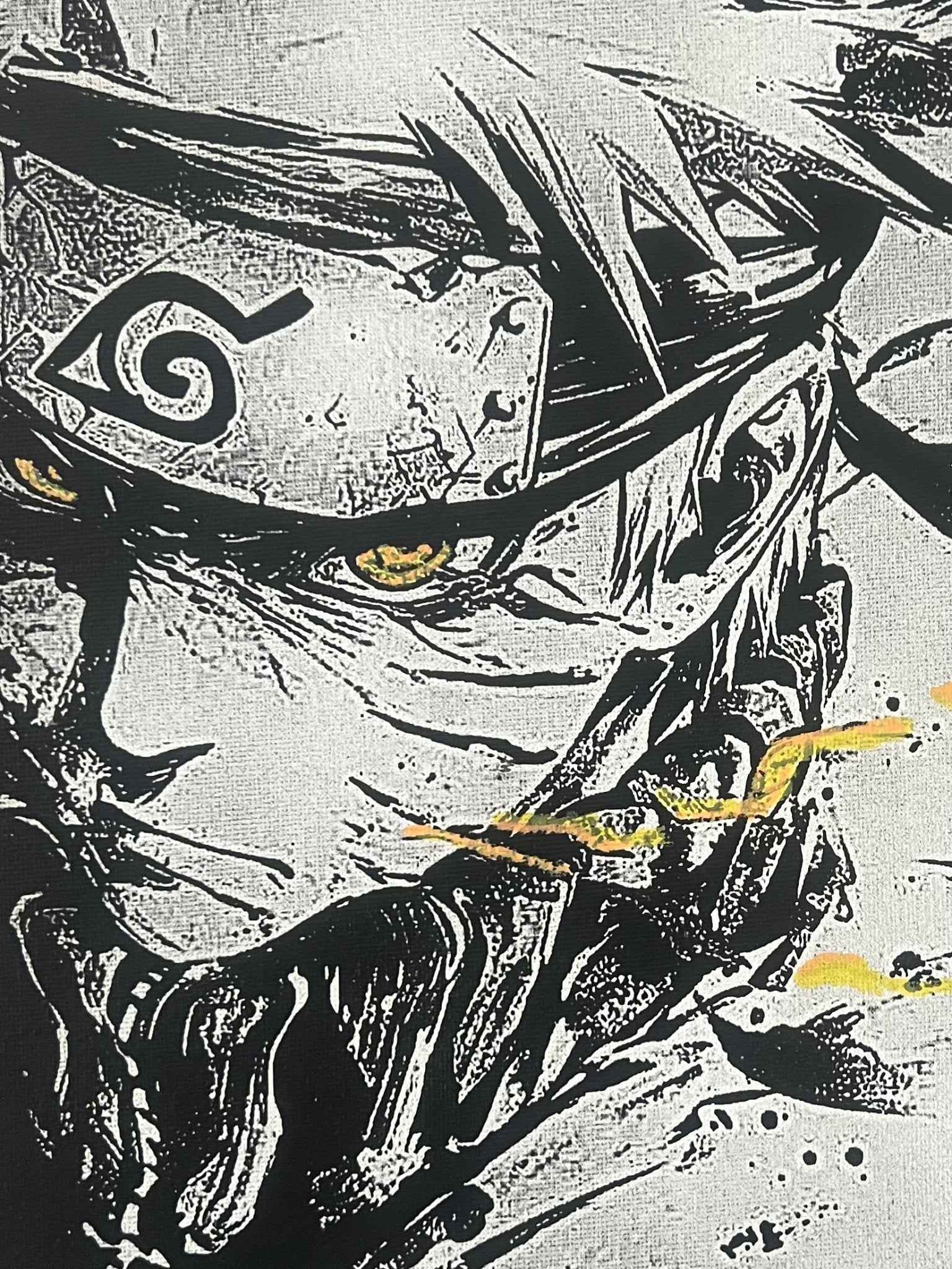 Tableau guerrier ninja masqué en pleine intensité – style épique noir et blanc – décoration murale 30x40 cm - DesignRomArt