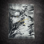 Tableau guerrier ninja masqué en pleine intensité – style épique noir et blanc – décoration murale 30x40 cm - DesignRomArt
