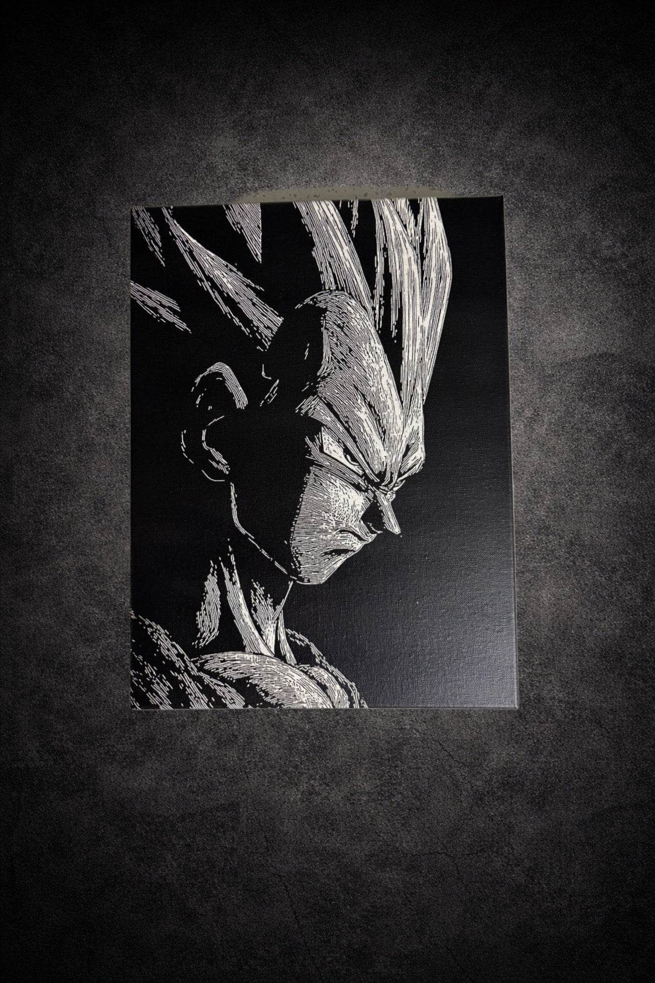 Tableau noir et blanc guerrier de profil intense