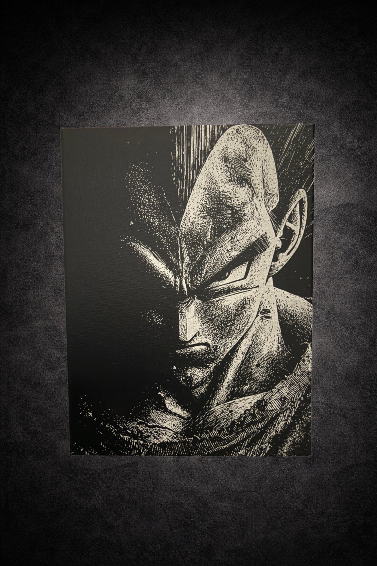 Tableau noir et blanc guerrier puissant regard intense