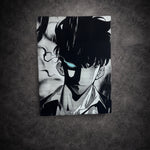 Tableau noir et blanc guerrier au regard lumineux intense