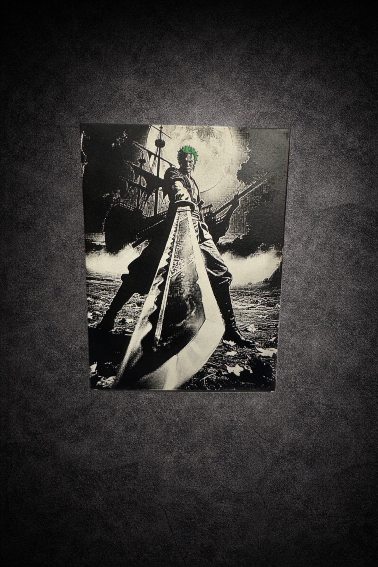 Tableau guerrier sabreur géant combat épique noir et blanc