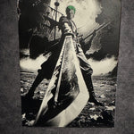 Tableau guerrier sabreur géant en posture de combat épique fantasy sombre noir et blanc décoration murale 30x40 cm - DesignRomArt