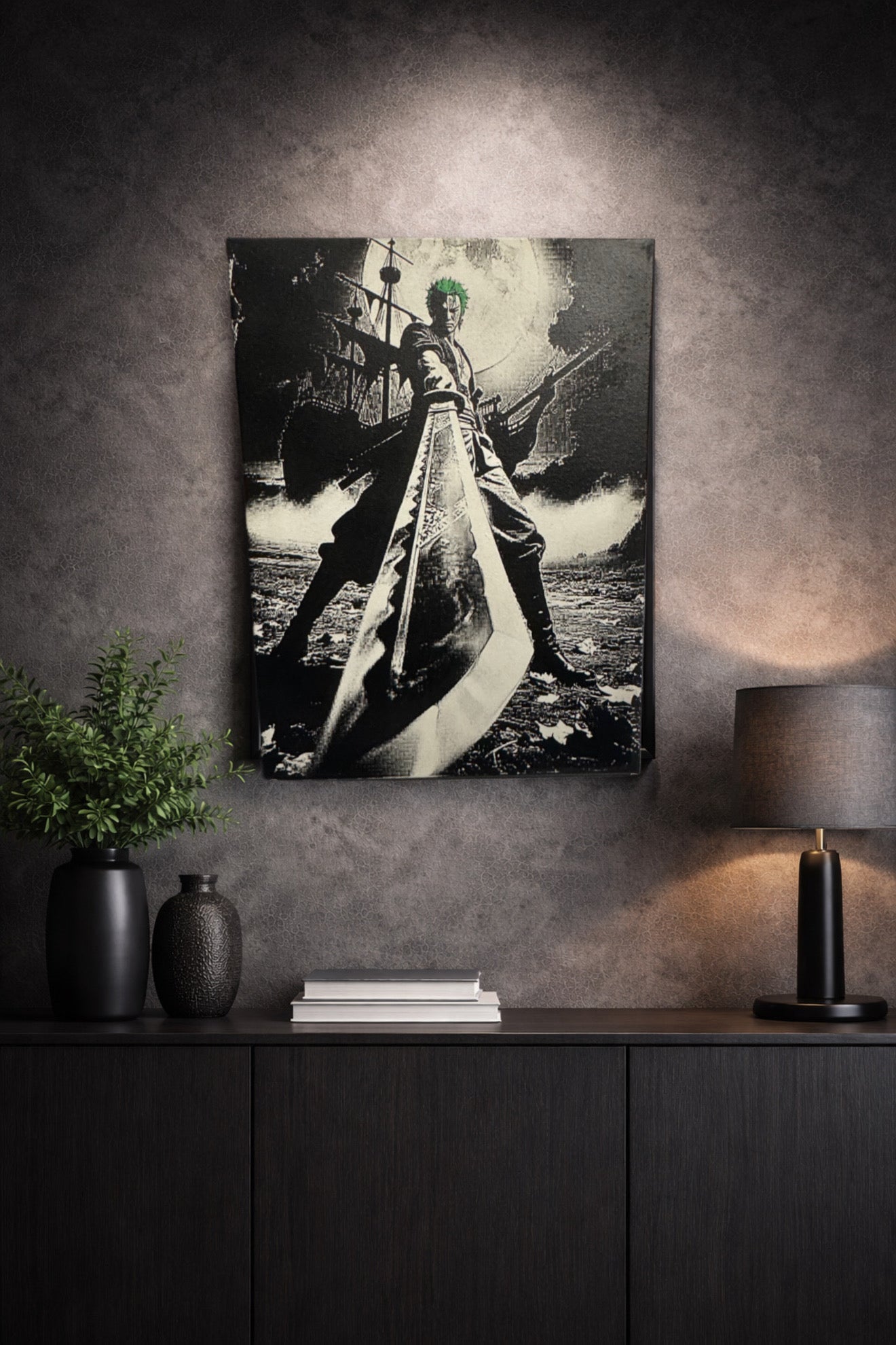 Tableau guerrier sabreur géant en posture de combat épique fantasy sombre noir et blanc décoration murale 30x40 cm - DesignRomArt
