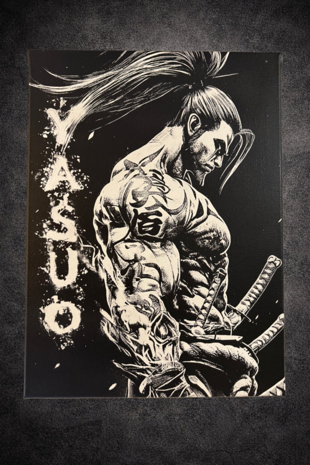 Tableau guerrier samouraï en pleine concentration combat noir et blanc décoration murale 30x40 cm - DesignRomArt