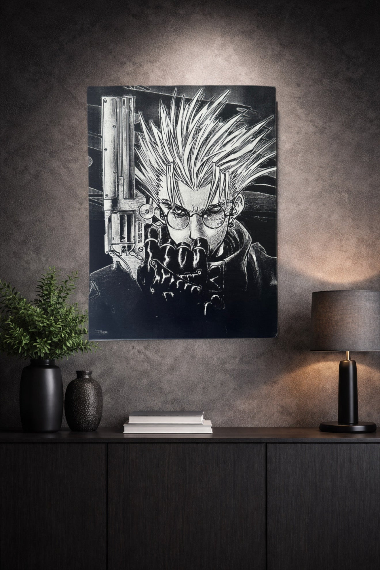 Tableau guerrier solitaire armé dans une ambiance sombre épique – style noir et blanc – décoration murale 30x40 cm - DesignRomArt
