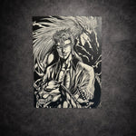 Tableau guerrier sombre et entité spirituelle en fusion noir et blanc – décoration murale épique 30x40 cm - DesignRomArt