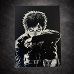 Tableau noir et blanc guerrier sombre au regard perçant