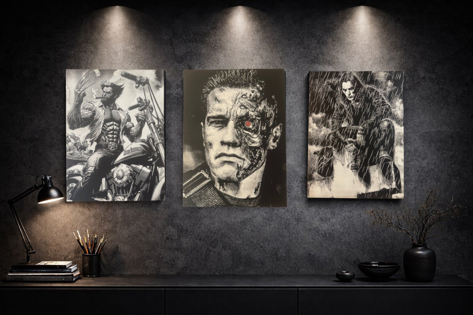 Tableau guerrier sombre sous la pluie noir et blanc – décoration murale 30x40 cm - DesignRomArt