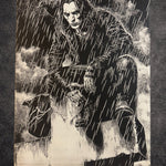 Tableau guerrier sombre sous la pluie noir et blanc – décoration murale 30x40 cm - DesignRomArt