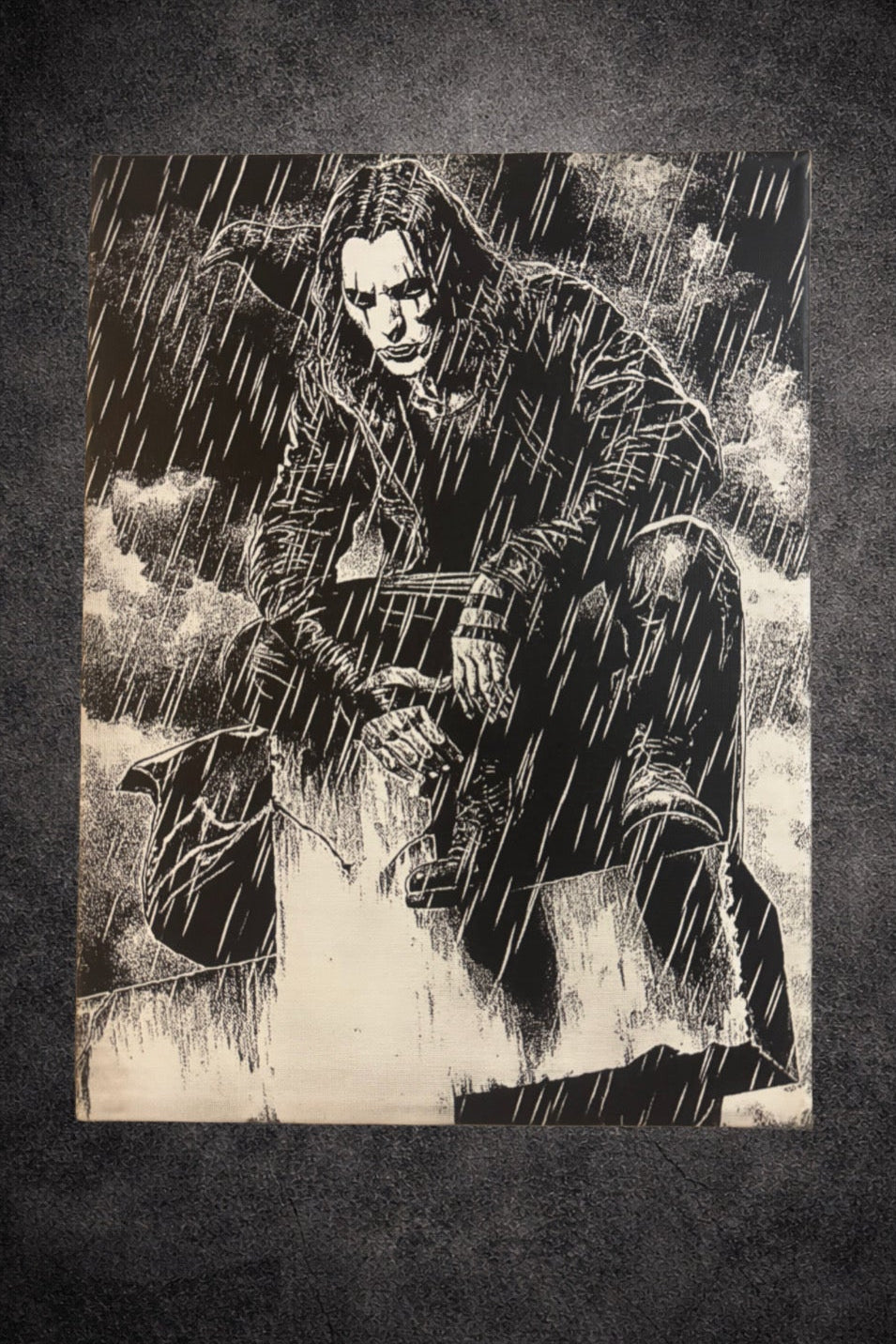 Tableau guerrier sombre sous la pluie noir et blanc – décoration murale 30x40 cm - DesignRomArt