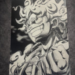 Tableau guerrier sourire intense aura énergie style manga décoration murale noir et blanc 30x40 cm - DesignRomArt