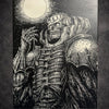 Tableau guerrier squelettique géant sous pleine lune – univers épique sombre noir et blanc – décoration murale 30x40 cm - DesignRomArt